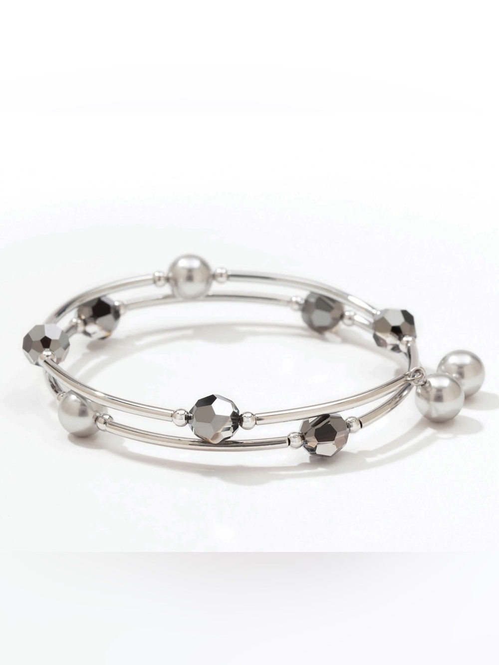 Touchstone Crystal Silver Pearl & Crystal Wind-Up Wrap Bracelet